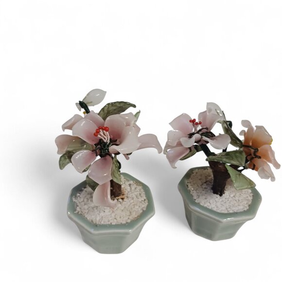 🌸Vintage Chinoiserie Glass Flower Bonsai Set (2)🌸 - Picture 3 of 16